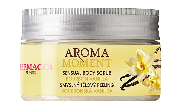 Tělový peeling Dermacol Aroma Moment s vůní bourbonské vanilky dopřeje pokožce šetrnou, ale účinnou obnovu, cena 169 Kč.