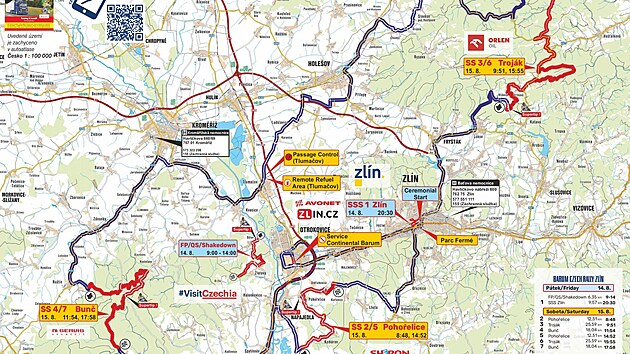 Mapa rychlostních zkoušek Barum Rally Zlín 2026. (srpen 2026)