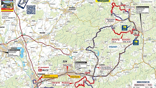 Mapa rychlostních zkoušek Barum Rally Zlín 2026. (srpen 2026)