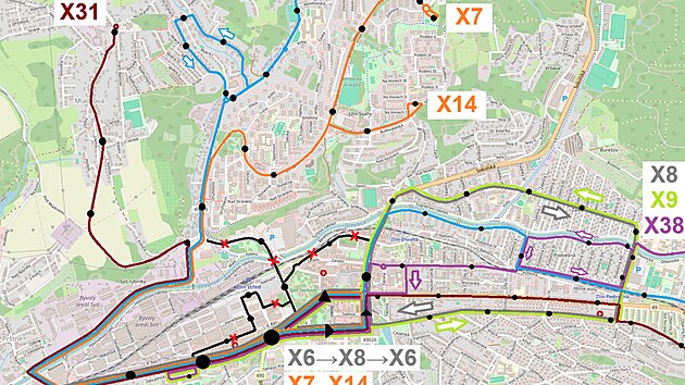 Mapa linek MHD během Barum Rally Zlín 2026. (srpen 2026)