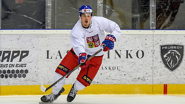 Radim Mrtka rozehr&aacute;v&aacute; puk na tr&eacute;ninku juniorsk&eacute; reprezentace.