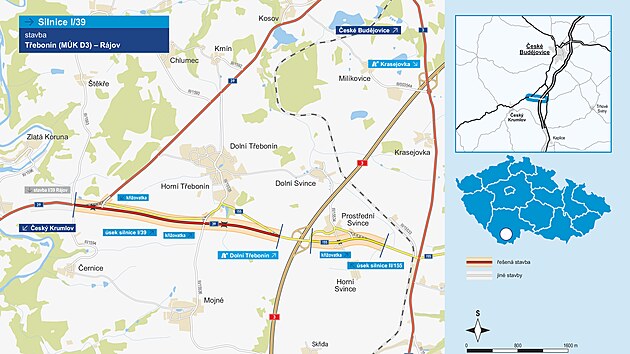 Nový přivaděč k D3 na mapě ŘSD. (srpen 2026)