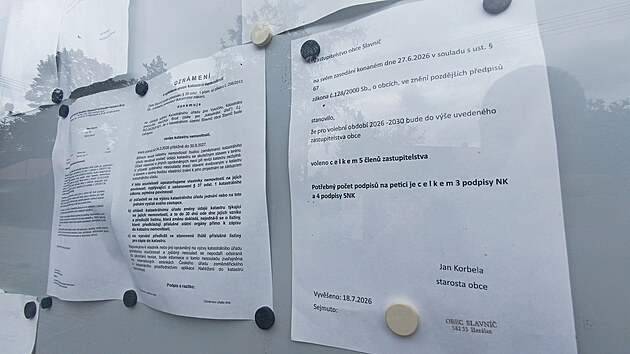 O tom, že se ve Slavníči volby konat nebudou, zatím není na úřední desce zmínka. (20. srpna 2026)