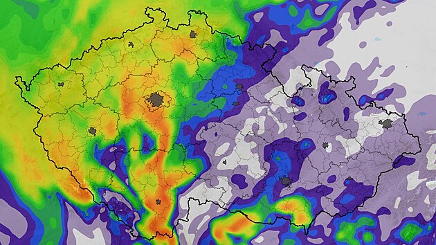 Mapa s předpovědí bouřek v pátek 21. srpna ve 20 hodin SELČ
