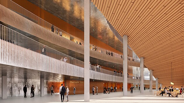 Vizualizace Vltavsk&eacute; filharmonie - veřejn&yacute; foyer.