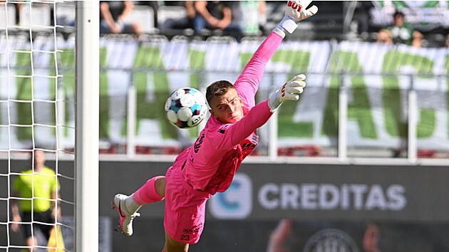 Brankář Tomáš Frühwald z Bohemians inkasuje gól.