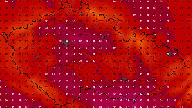 Mapa s předpovědí teplot na úterý 8. září 2026