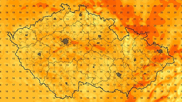 Mapa s předpovědí ranních teplot ve středu 9. září 2026