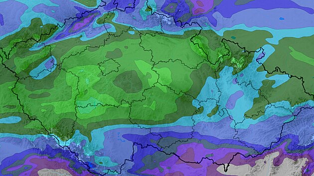 Mapa s předpovědí srážek během soboty 5. září 2026