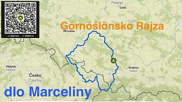 Trasa po historických hranicích Horního Slezska, kterou plánoval Jakub Heisig absolvovat. (15. září 2026)