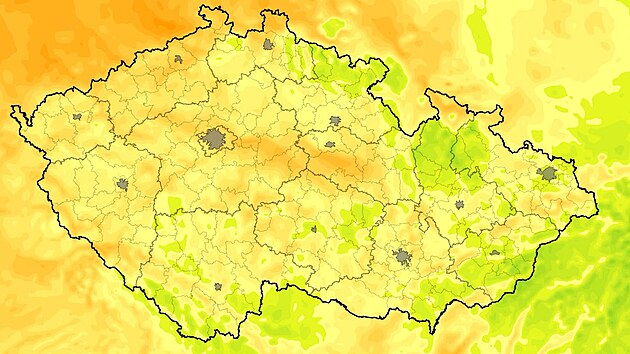 Mapa s ranními teplotami ve středu 16. září 2026