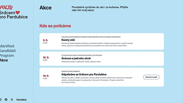 Screenshoty, které potvrzují předvolební akci nového politického hnutí Srdcem pro Pardubice