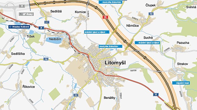 Dálniční úsek D35 Litomyšl – Janov měří téměř 10,5 kilometru