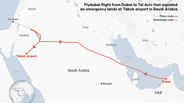 Trasa letu společnosti flydubai z Dubaje do Tel Avivu