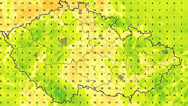 Mapa s nočn&iacute;mi teplotami ve středu 30. z&aacute;ř&iacute; 2026