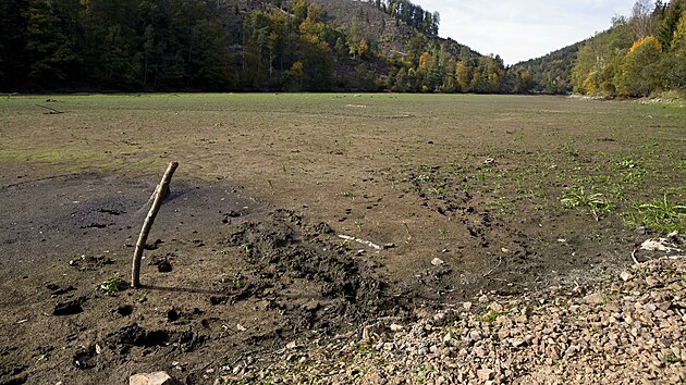 Tady byla ještě nedávno voda. Sucho změnilo přehradu Březová v bahnitou planinu. (1. října 2026)