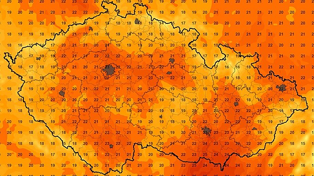 Mapa s předpovědí teplot na čtvrtek 8. října 2026