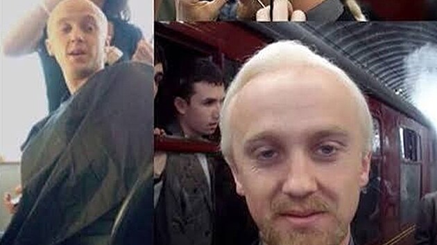 Tom Felton při líčení na závěrečnou scénu filmu Harry Potter a Relikvie smrti - část 2 (2011)