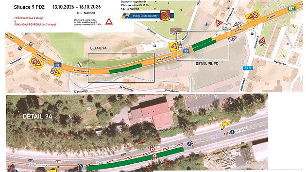 V N&aacute;chodě opravuj&iacute; 13. a 14. ř&iacute;jna 2026 po&scaron;kozen&yacute; povrch v Českoskalick&eacute; ulici, uzav&iacute;rky jsou č&aacute;stečn&eacute;. V &uacute;ter&yacute; se pracuje na &uacute;seku 9A, ve středu na dvou zb&yacute;vaj&iacute;c&iacute;ch.