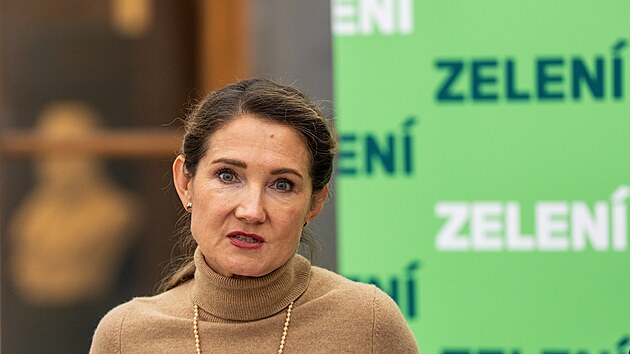 Gabriela Svárovská na tiskové konferenci strany Zelených kde komentovali Švarcsystém, rozpočet a vývoj po volbách. (20. října 2026)