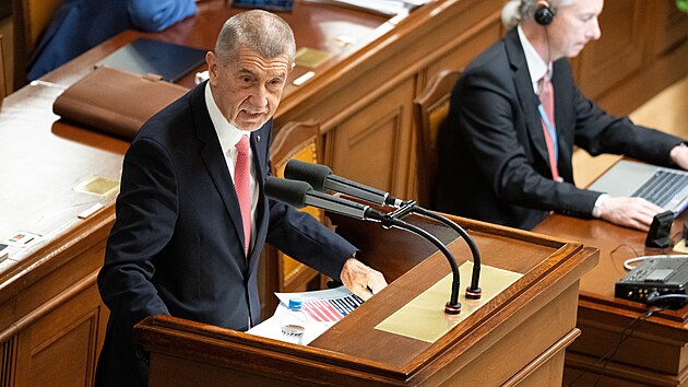 Sněmovna projednává vládní návrh zákona o státním rozpočtu České republiky na rok 2027. Na snímku premiér Andrej Babiš (ANO). (21. října 2026)