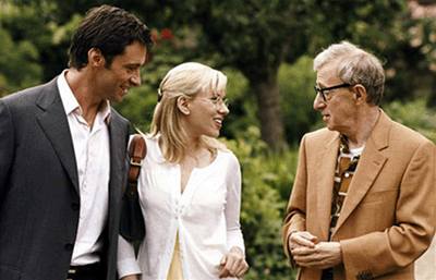 Hugh Jackman, Scarlett Johanssonová a Woody Allen ve filmu Sólokapr.