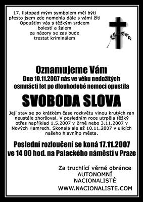 Parte, kterým nacionalisté vyzývají k shromádní.