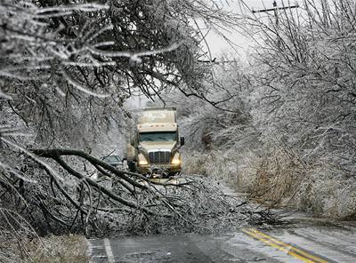 Spadlé stromy na silnicích. Dopravu také komplikují zledovatlé vozovky. 