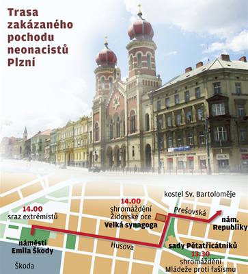 mapa zakzanho pochodu Plzn
