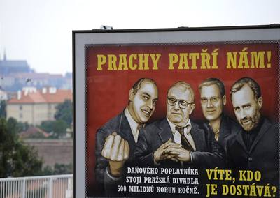 V ulicích Prahy se objevily plakáty  s karikaturami ty praských divadelník.