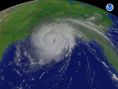 Hurikán Gustav na satelitním snímku u pobeí amerického státu Lousiana.
