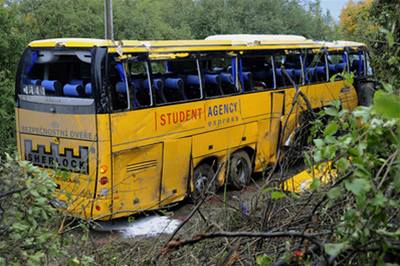 Autobus firmy Student Agency po nehod na Slovensku.