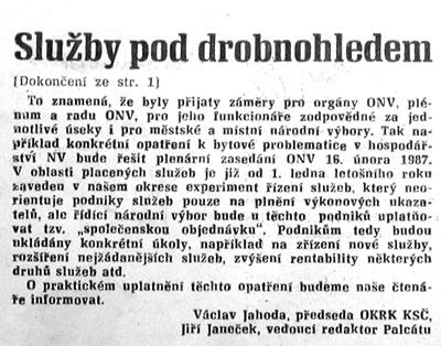 Ukzky lnk z tborskho tdenku Palct, kam Ji Janeek mezi lety 1986 - 1989 pispval. Jeden as Palct i vedl.