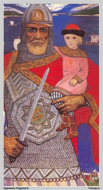 Kyjevsk kne Oleg se synem Igorem, kter Glazunov namaloval v roce 1972. Kne dr v ruce me. 