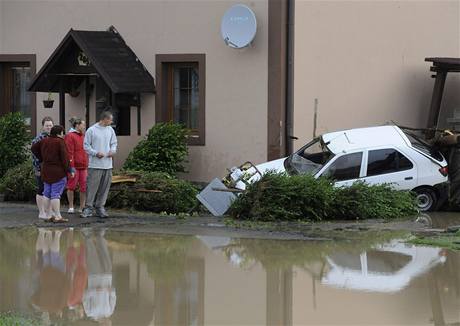 ivoty nejmén esti lidí si vyádaly záplavy, které v noci na 25. ervna postihly ást Novojiínska. Na snímku následky povodní v Jeseníku nad Odrou.