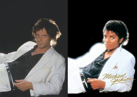 David erný - obálka knihy Promrdané roky III a Michael Jackson na obálce alba Thriller. 