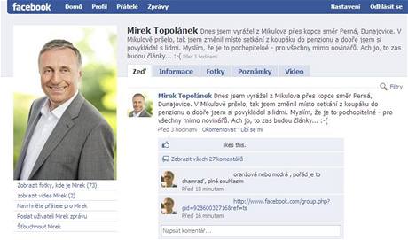 Mirek Topolánek má svj profil na Facebooku