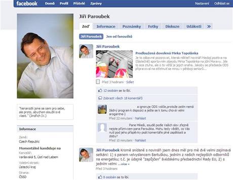 Profil Jiího Paroubka na Facebooku