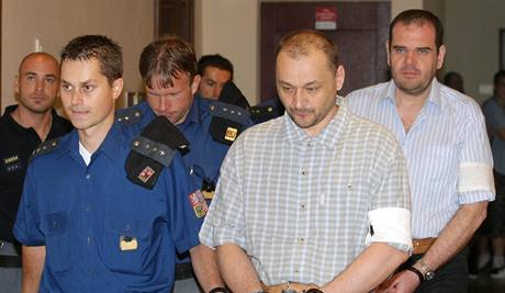 U Krajskho soudu v Hradci Krlov pokraovalo hlavn len v ppadu Milana Hradeckho (vpravo vpedu) a Jaromra Komendy (vpravo vzadu), kte se podle spisu v listopadu 2008 podleli na loupei vc z muzea v Novm Bydov na Hradecku. 
