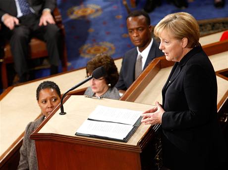 Angela Merkelová pi projevu v americkém Kongresu