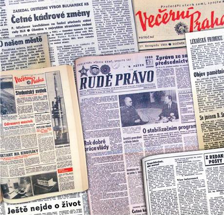 Titulní stránky novin ze 17. 11. 1989