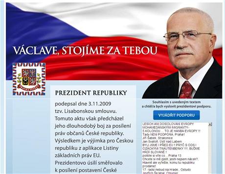 Webová stránka na podporu Václava Klause www.podporaprezidentovi.cz.