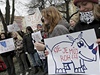 Proti pevozu nosoroc protestovalo zhruba dvacet lidí