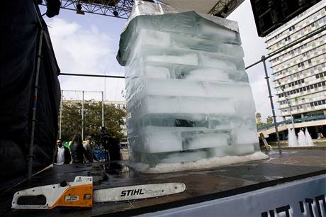 Izraelsk iluzionista Hezi Din se nechal zamrazit do ledov krychle. Hodl v n na telavivskm nmst strvit rekordnch 65 hodin.