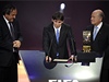 Michel Platini, Lionel Messi a Sepp Blatter.