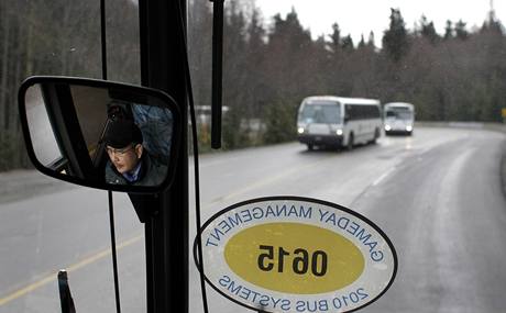 Pohled z oficiálního busu olympiády.