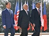 Dmitrij Medvedv, Václav Klaus a Barack Obama na Praském hrad.