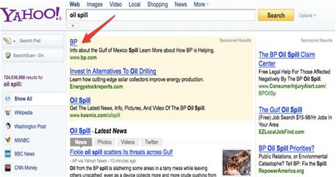 Sponzorovan odkaz spolenosti BP na strnkch Yahoo!
