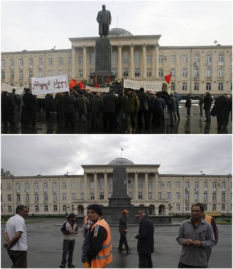 Gruznsk msto Gori tajn odstranilo estimetrovou bronzovou sochu Josifa Stalina 