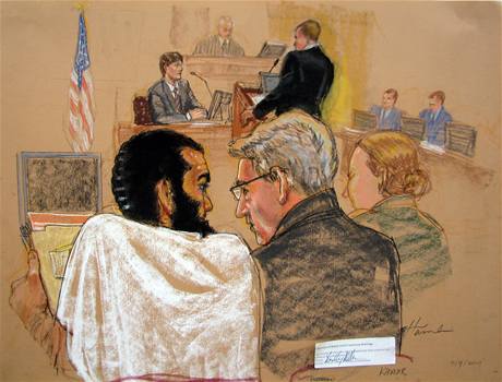  vinen? Tiadvacetiletý Omar Khadr (vlevo) se bhem soudního líení radí se svým právníkem. 